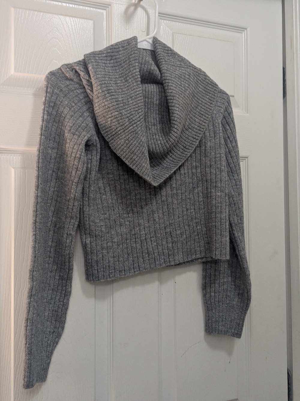LOFT Gray Ribbed Cowl Neck Cropped Sweater